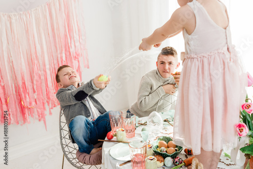 Kids playing on Dyngus Day - Easter Monday in Poland
