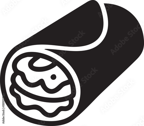 Wrap Sandwich Roll Icon Silhouette Fast Food Symbol Isolated on White