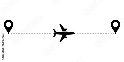 Airplane flying between two locations map icons