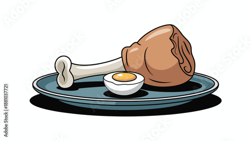 A vector graphic illustration of a chicken leg and egg on a plate