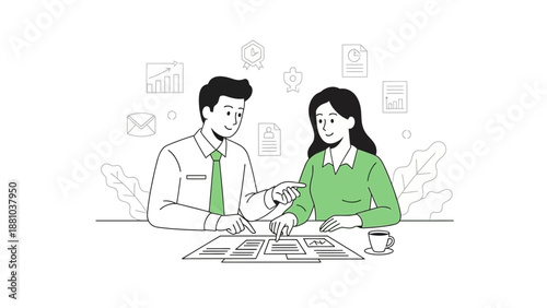 Business meeting, collaboration, planning, strategy, teamwork, illustration