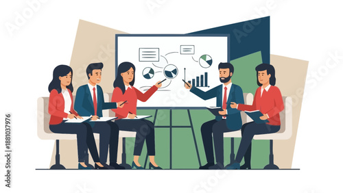 Business meeting with presentation and charts