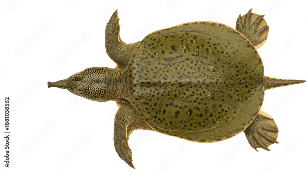 Fototapeta premium A large turtle with a unique shell and long neck on transparent background