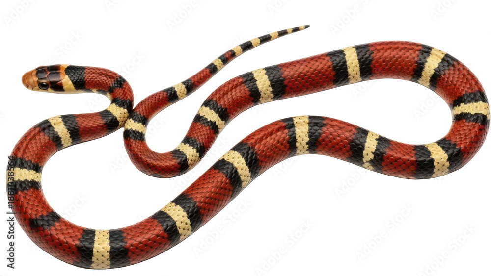 Naklejka premium A red, black, and yellow snake coiled on transparent background