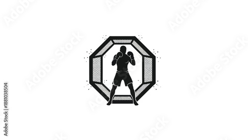 Fighter in Octagon Silhouette Vector
