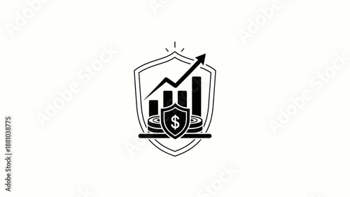 Financial Shield with Growing Bar Chart and Arrow