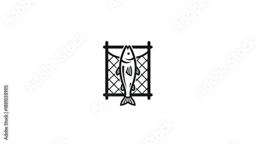 Fish Caught in Net Illustration