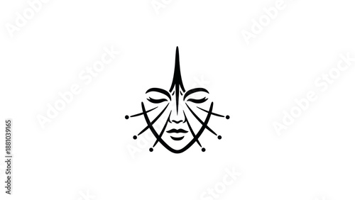 Abstract Face with Geometric Lines and Dots