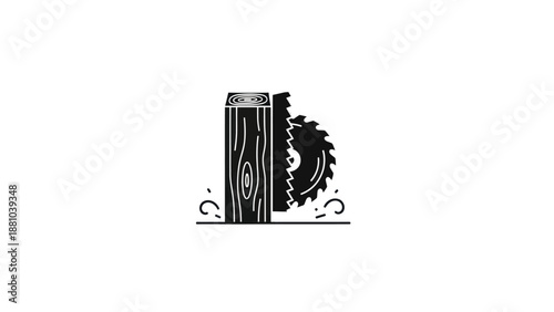 Circular saw cutting wood log illustration