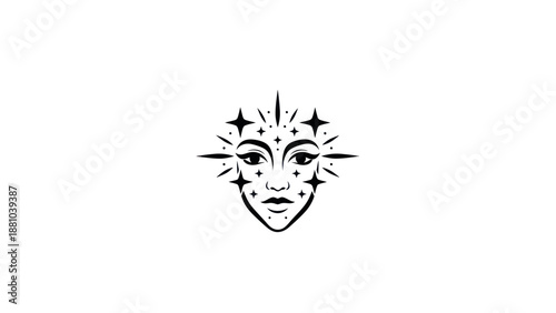 Celestial Face Logo with Stars