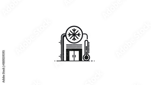 Frozen storage building with snowflake and thermometer icon