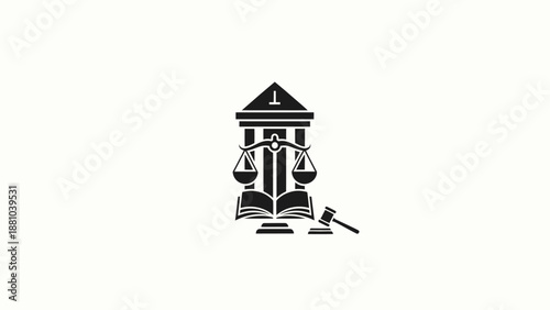 Courtroom Building with Scales of Justice and Gavel Icon