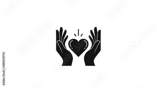 Hands holding a glowing heart icon