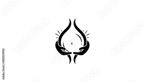 Abstract hands forming a flame or teardrop shape