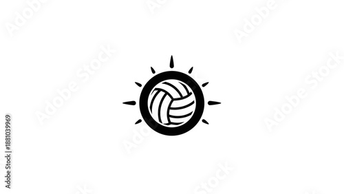 Volleyball ball logo with sun rays