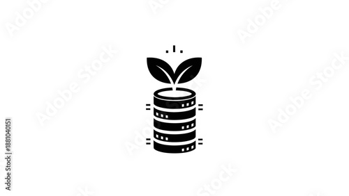 Stack of coins with growing leaves icon