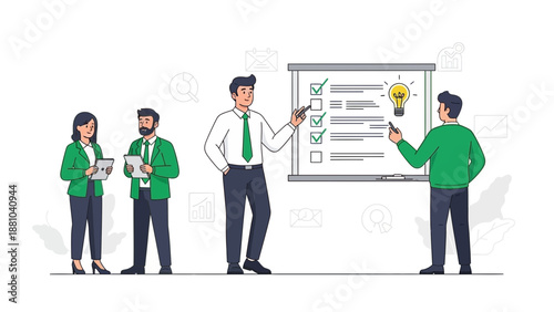 Business meeting, planning, presentation, teamwork, strategy, idea, whiteboard