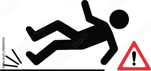 Caution slippery floor warning sign with a person falling down