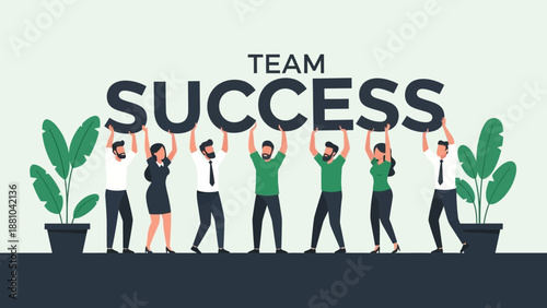 Diverse Team Holding Up "SUCCESS" Letters, Symbolizing Collaboration and Achievement