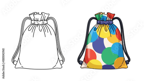 Drawstring bag designs with colorful polka dots