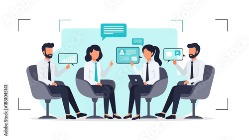 Business Team Meeting Collaboration and Discussion with Digital Devices