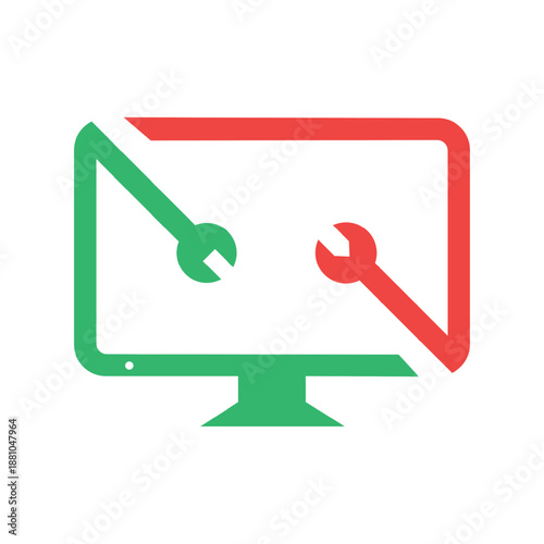 Computer repair and maintenance service logo with dual wrenches for tech support