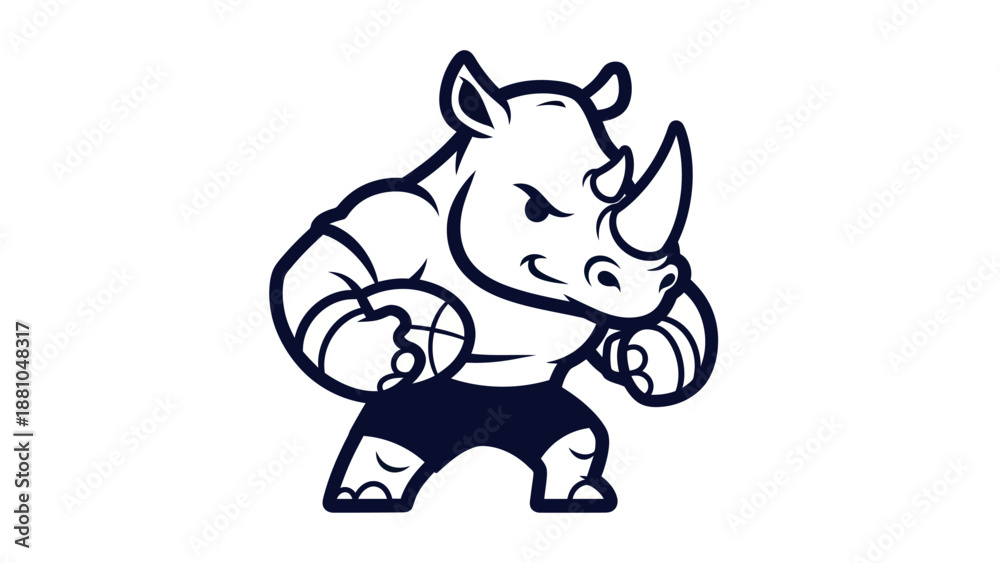 Fototapeta premium Strong rhinoceros character with boxing pose for sports logo or design