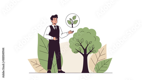 Businessman Presenting Green Growth and Sustainability Concept