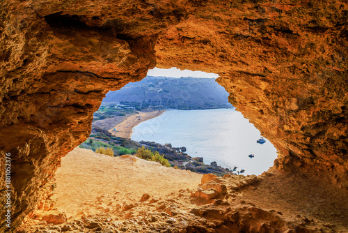 Gozo Malta. Mixta Cave Overlooking the Ramla Bay.