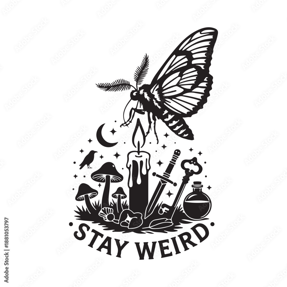 Fototapeta premium Stay Weird Mystic Occult Illustration
