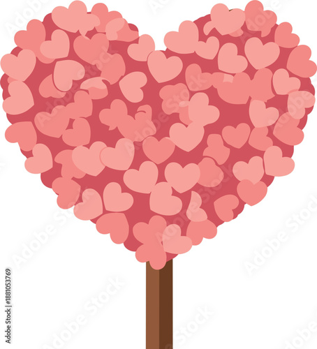 Valentine's Love Tree: An abstract illustration showcasing a stylized tree whose leaves are composed of numerous heart-shaped elements.