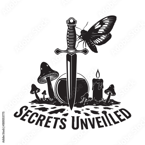 Secrets Unveiled Occult Dagger Illustration