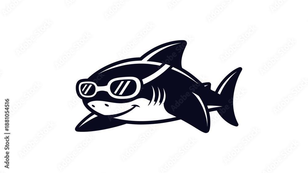 Obraz premium Cartoon shark wearing sunglasses smiling in a vector style illustration