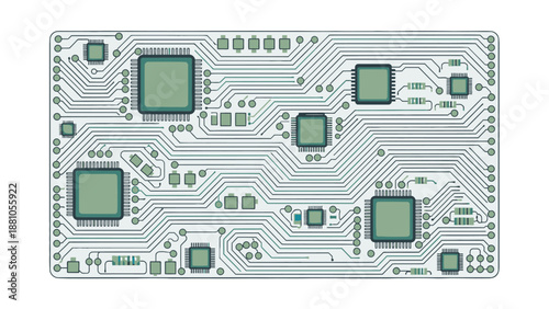 Detailed illustration of a computer microchip circuit board.