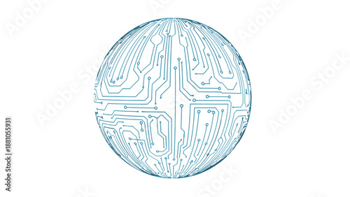 Blue circuit board sphere technology futuristic digital innovation.