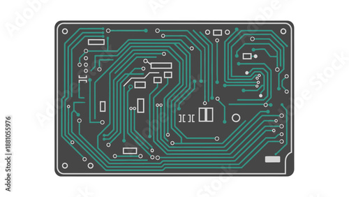 Electronic Circuit Board with Green Wiring and Components.