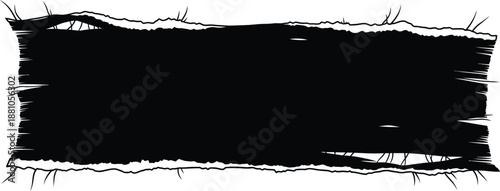 Torn black banner shape isolated on a white background representing grunge texture or a messy border