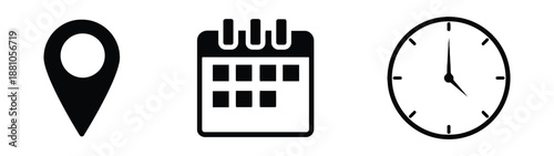 Location pin and calendar with clock vector set for schedule concept
