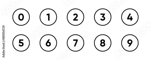 Numbers from zero to nine in circles as design elements