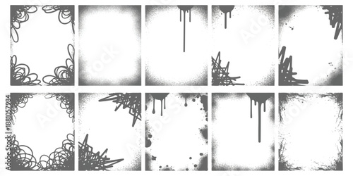 A collection of 10 unique grunge and graffiti style frame borders and elements