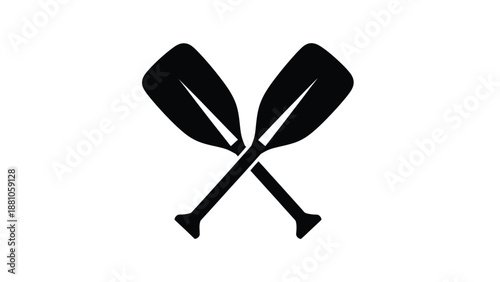 black silhouette of two crossed kayak paddles on white background