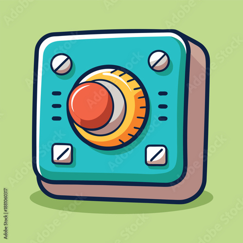 Cartoon style electronic control panel with dial and buttons