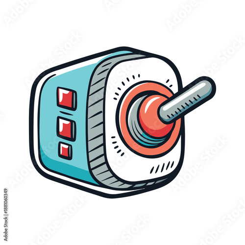 A cartoon illustration of a vintage television channel changer