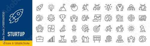 Startup web icons in line style. Business, Creative, idea, marketing, target, developement, collection. Editable stroke. Vector illustration.