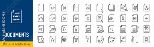 Document web icons in line style. Clipboard, certificate, accept, approved, invoice, archive, collection. Editable stroke. Vector illustration.
