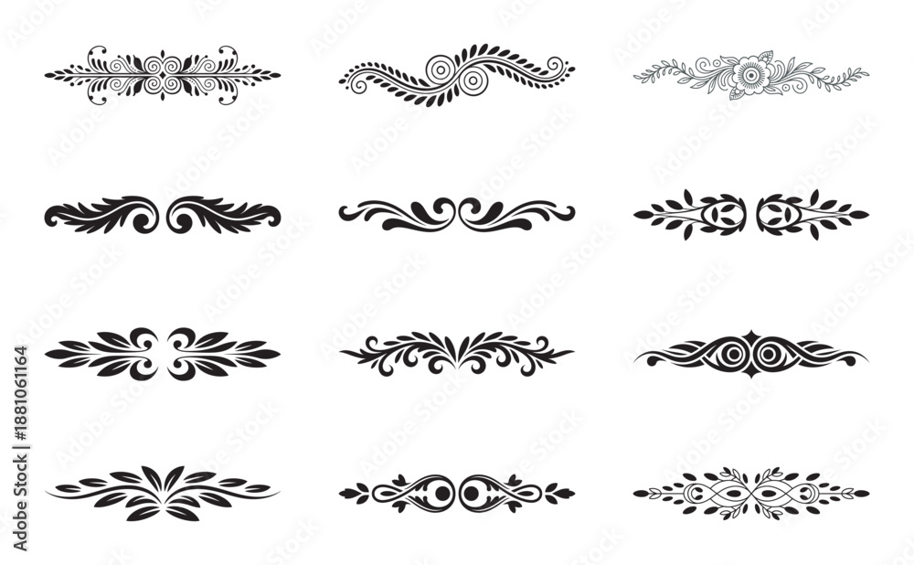 Obraz premium A set of vintage ornamental dividers featuring floral and scroll patterns for design elements