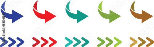 Colorful curved arrows pointing right with matching smaller arrows below each straight blue