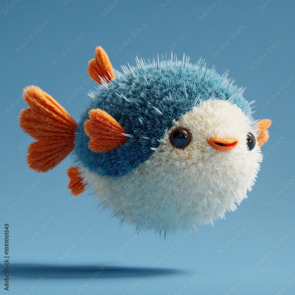 Obraz premium Cute spiky puffer fish character swimming