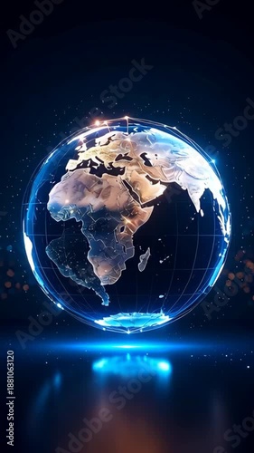 Blue illuminated globe with network connections representing global communication and technology in futuristic style