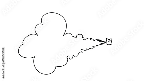 A simple line drawing of a cloud with a lightning bolt coming out of it on a white background